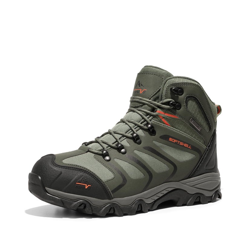 NORTIV 8 Men's Ankle High Waterproof Hiking Boots Outdoor Lightweight Shoes Trekking Trails Armadillo,Size 14,Army/Green/Black/Orange,160448_M - Image 1